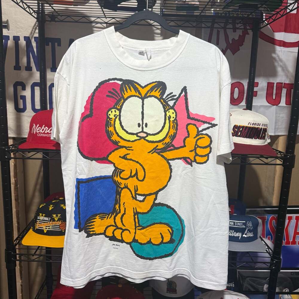 Vintage 1994 Garfield Thumbs Up Paws Graphic Print T-Shirt White